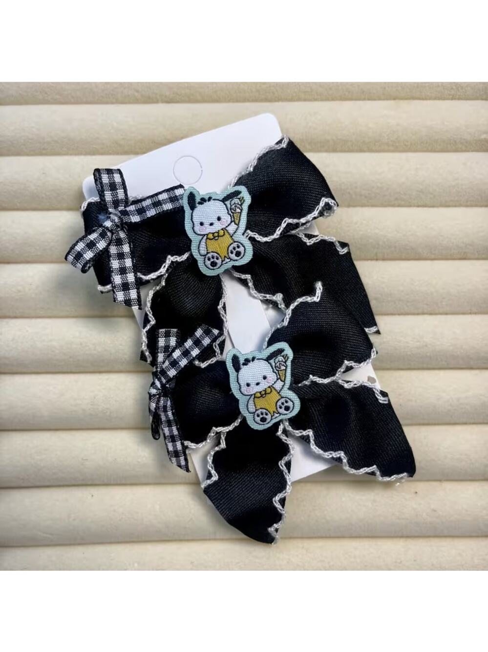 #6847 Pochacco Fabric Bow Bang Clip - 2 Pieces